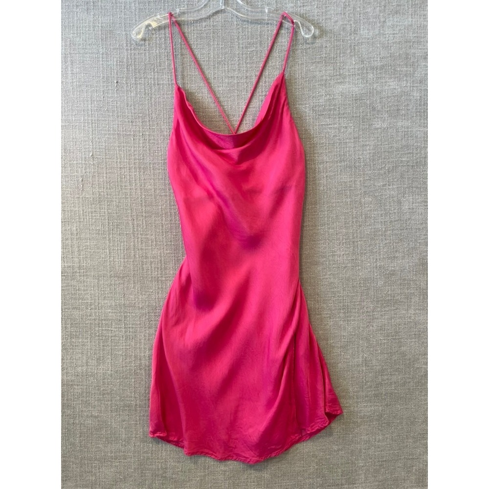 Zara Pink Satin Cowl Neck Cross Back Mini Dress XS